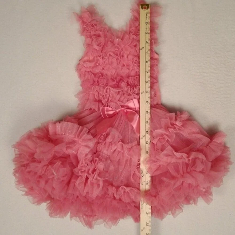 Pink Tulle Ruffle Dress Bow Sparkle Baby Girl Special Occasion Pageant Party‎